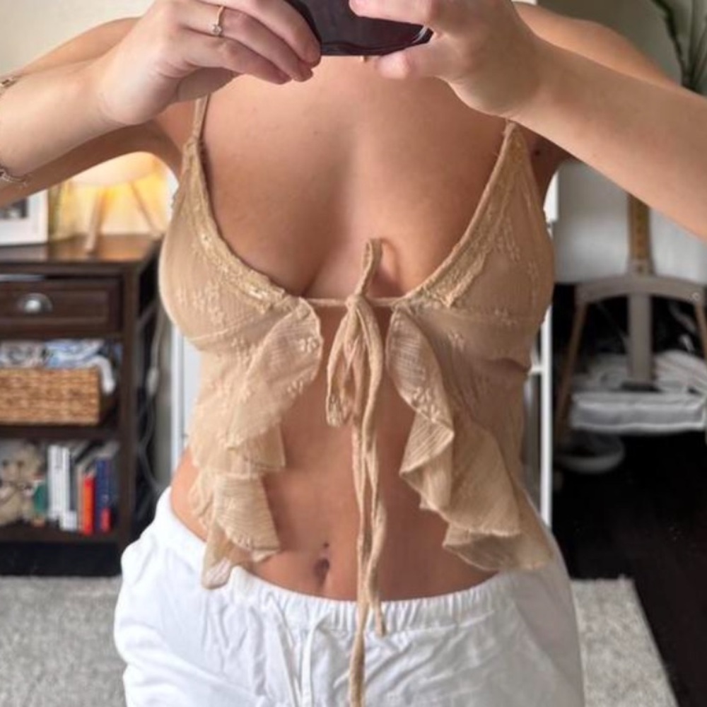 Lace front tie festival crop top